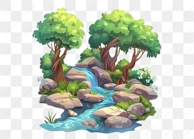 溪流和树木插图