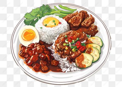 米饭配肉和蔬菜