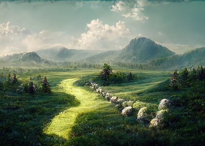 山谷中的夏季景观绿树