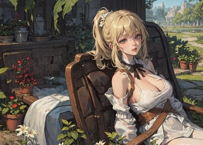 花园美女动漫女孩金发蓝眼睛植物尾