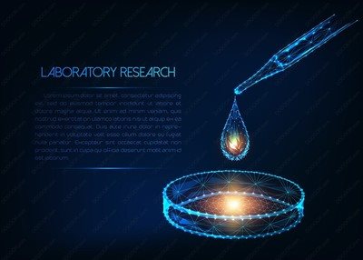 发光的低多边形移液管液滴和培养皿化学实验科学技术矢量图片素材