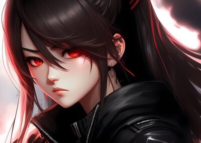 4K美女愤怒肖像烟面对脸上头发长发红眼睛