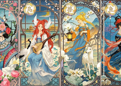 穆夏神话之花鸟兽鱼插画设计[5P]