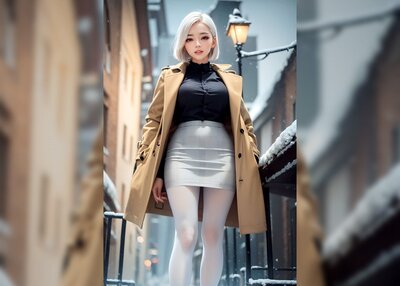 艾博特肖像美女短发雪衣服