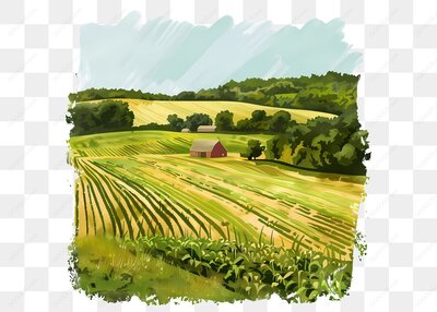 田野与农舍风景