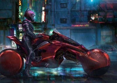 未来派美女超级自行车摩托车数码绘画参孙卡