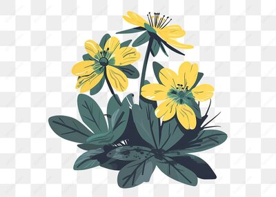黄色的花朵和绿叶