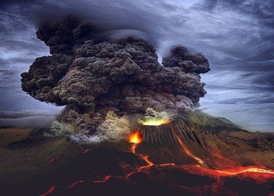 火山爆发的瞬间乌云滚滚自然风景素材设计