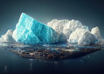 空旷的土地冰崖和河流在黑暗的寒冷海中