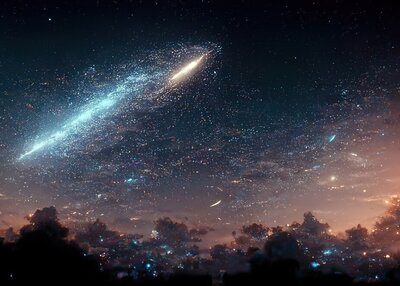 明亮发光的遥远银河系黑暗空间中有星星