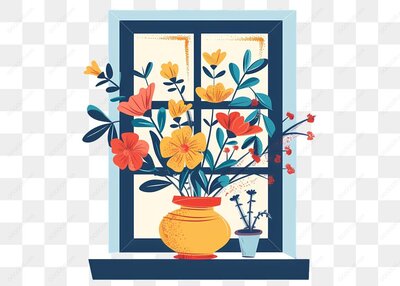窗台上的花卉插图_1