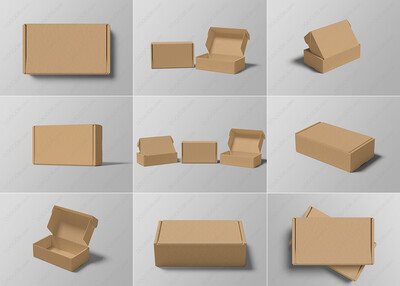10视角瓦楞纸翻盖包装盒纸盒样机PSD模型