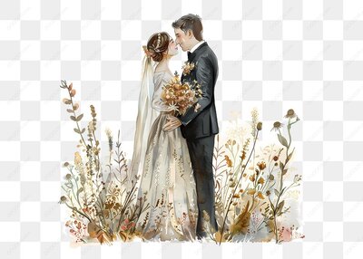 新婚夫妇在花丛中