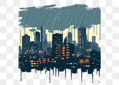 暴雨中的城市夜景