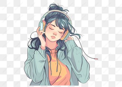 少女戴耳机听音乐