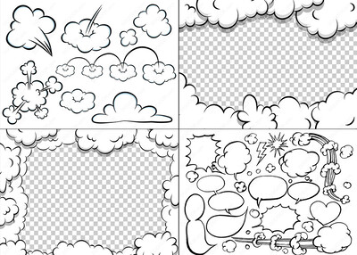 4套漫画风格速度与对话框气泡元素筋斗云矢量素材