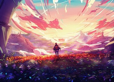 克里斯蒂安贝纳维德斯幻想游客背包云日出花