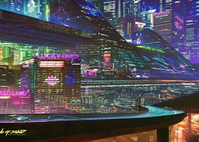 赛博朋克科幻未来派的处理网络城市城市景观