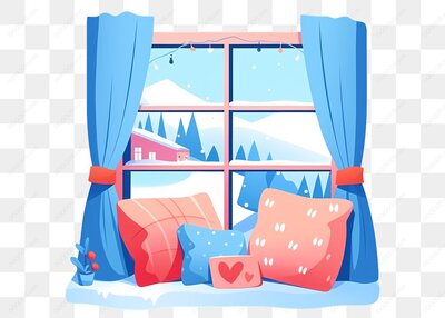 窗边冬季雪景插图