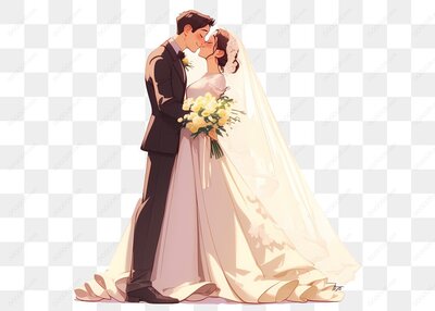 新婚情侣亲吻瞬间