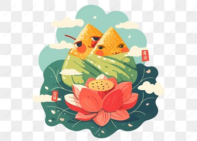 粽子与荷花卡通图
