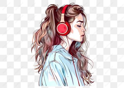 女孩戴耳机听音乐