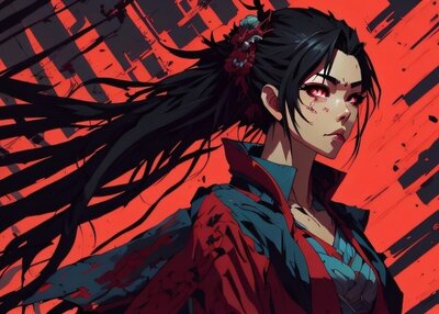 红色黑发红眼睛日系服装长发