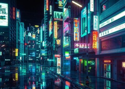 赛博朋克城市建造街道夜晚耐克